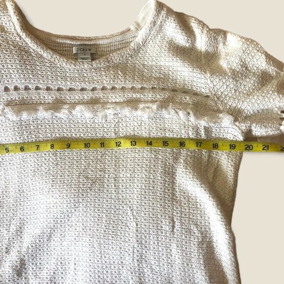 J.Crew Knit Top Medium White Short Sleeve Sweater Tee with Crochet Trim - Picture 6 of 6